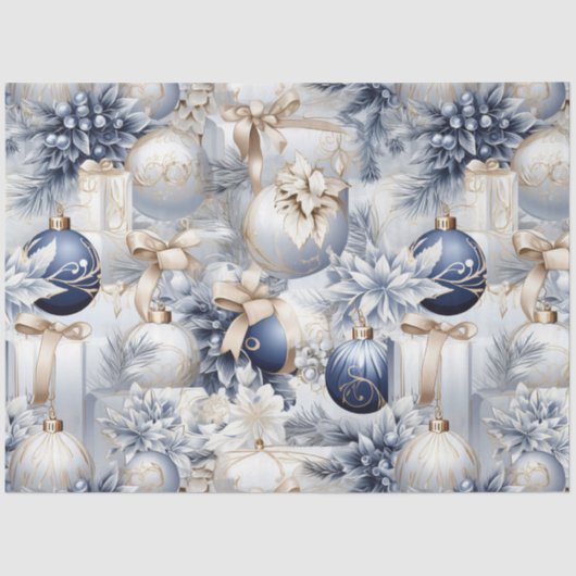Blauwe Vintage Kerstmis Bloemen Decoupage Tissuepapier (Voorkant)