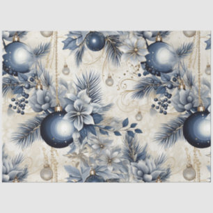 Blauwe Vintage Kerstmis Bloemen Decoupage Tissuepapier