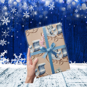 Blauwe Vintage Kerstslee Cadeaupapier