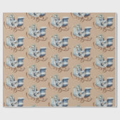 Blauwe Vintage Kerstslee | Cadeaupapier (Vlak)