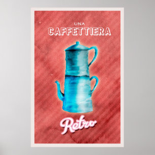 Blauwe Vintage Koffiepot Poster