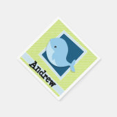 Blauwe vinvis; limoengroene & witte strepen servetten (Hoek)