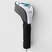 Blauwe vinvis monogram golfheadcover (Schuin)