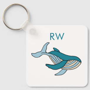 Blauwe vinvis monogram sleutelhanger