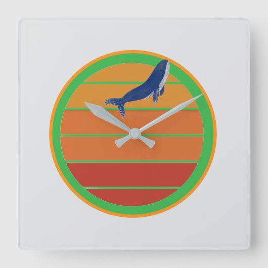 Blauwe vinvis, retro vierkante klok (Voorkant)