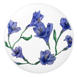 Blauwe Violet Bloemen Waterverf Keramische Knop