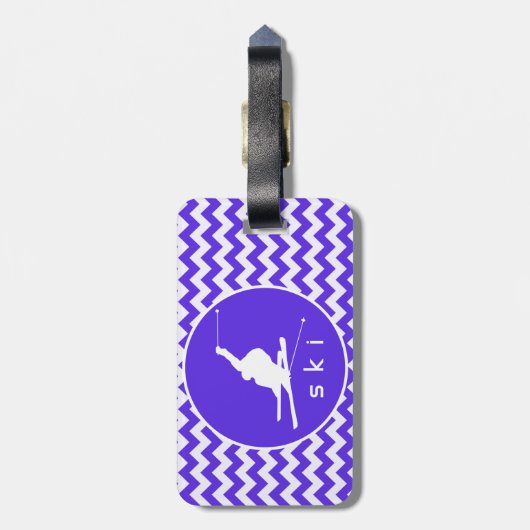 Blauwe Violet Chevron; Sneeuwski Bagagelabel (Achterkant verticaal)