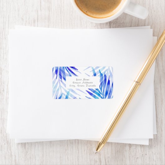 Blauwe Violet Palm Fronds Etiket (Insitu)