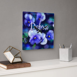 Blauwe Viooltjes Viooltje Bloem Persoonlijk Vierkante Klok