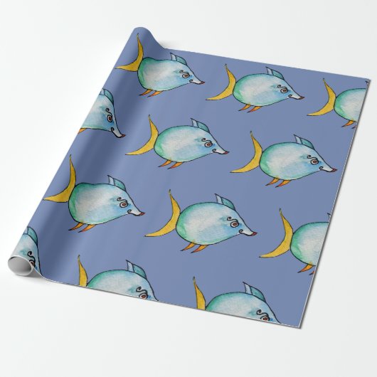 Blauwe vis cadeaupapier (Uitgerold)