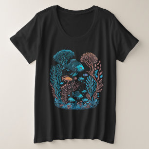 Blauwe vis en koraalrif grafiek grote maat t-shirt