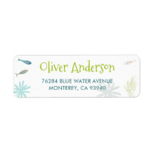 Blauwe vis leuk retour adres label 2