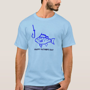 Blauwe vis met vishaak Happy Vaderdag T-shirt