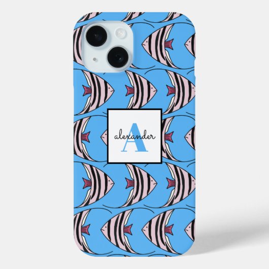 Blauwe vis monogram Case-Mate iPhone case (Achterkant)