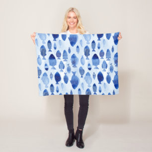 Blauwe Vis Nautisch patroon Fleece Deken