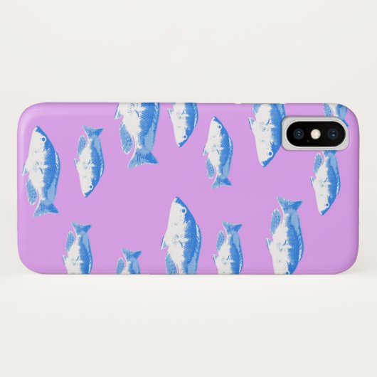 Blauwe vis op lila Case-Mate iPhone case (Achterkant (horizontaal))