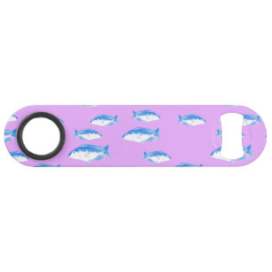 Blauwe vis op lila speed flessenopener