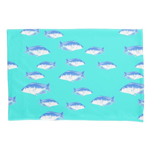 Blauwe vis op turquoise kussensloop (Voorkant)