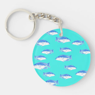 Blauwe vis op turquoise sleutelhanger