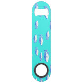 Blauwe vis op turquoise speed flessenopener (Achterkant)