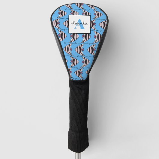 Blauwe vis patroon monogram golfheadcover (Voorkant)