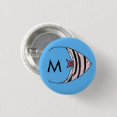 Blauwe vis patroon monogram ronde button 3,2 cm (Voorkant /achterkant)