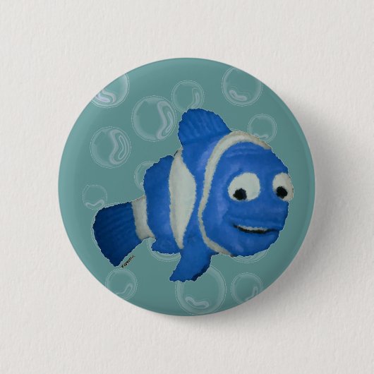 Blauwe vis ronde button 5,7 cm (Voorkant)