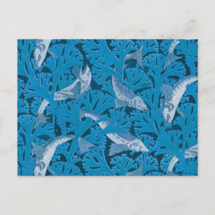  Blauwe Vis & Zeewier: Art Nouveau Nautisch Briefkaart