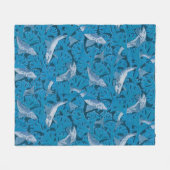 Blauwe Vis & Zeewier: Art Nouveau Nautisch Fleece Deken (Voorkant (Horizontaal))