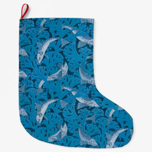  Blauwe Vis & Zeewier: Art Nouveau Nautisch Grote Kerstsok