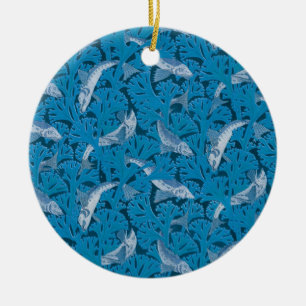 Blauwe Vis & Zeewier: Art Nouveau Nautisch Keramisch Ornament