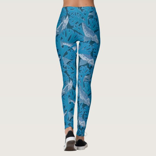 Blauwe Vis & Zeewier: Art Nouveau Nautisch Leggings (Achterkant)