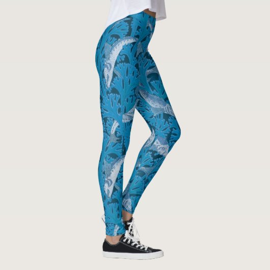 Blauwe Vis & Zeewier: Art Nouveau Nautisch Leggings (Rechts)