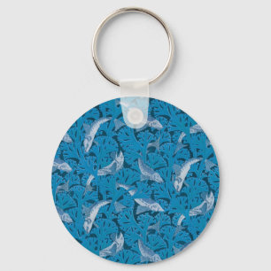  Blauwe Vis & Zeewier: Art Nouveau Nautisch Sleutelhanger