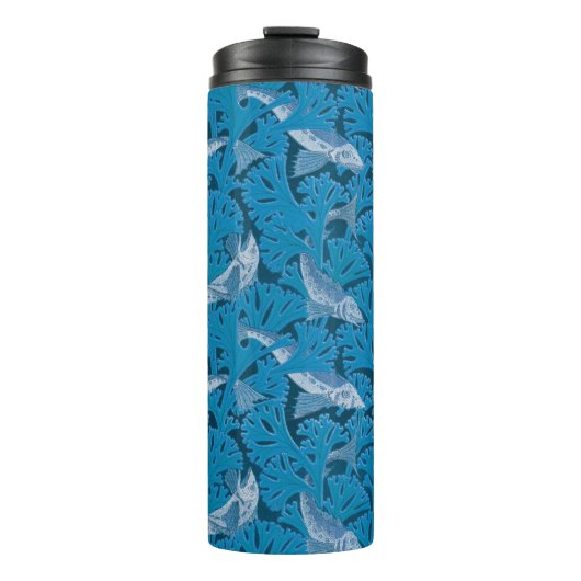 Blauwe Vis & Zeewier: Art Nouveau Nautisch Thermosbeker (Voorkant)