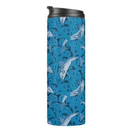 Blauwe Vis & Zeewier: Art Nouveau Nautisch Thermosbeker (Geroteerd rechts)
