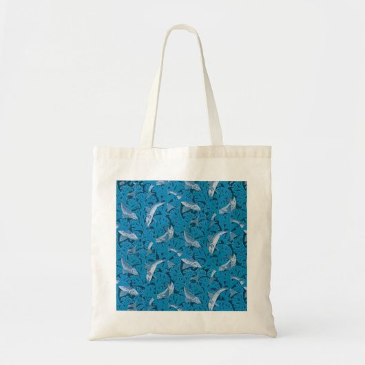 Blauwe Vis & Zeewier: Art Nouveau Nautisch Tote Bag (Voorkant)