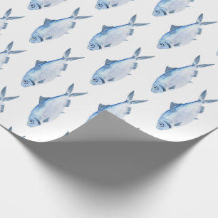 Blauwe Vissen Waterverf Kust Cadeaupapier