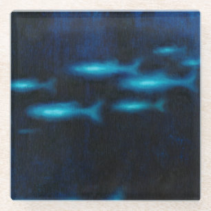 Blauwe vissilhouettes glazen onderzetter