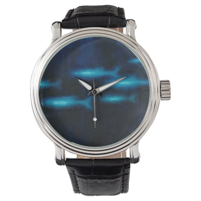 Blauwe vissilhouettes horloge (Voorkant)