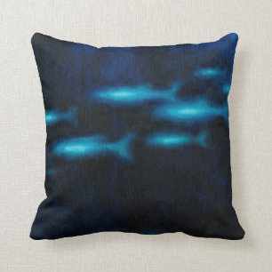 Blauwe vissilhouettes kussen