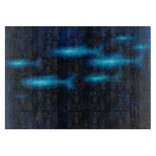 Blauwe vissilhouettes snijplank (Voorkant)