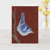 Blauwe Vlaamse gaai die op het Wenskaart van de Kaart (Gele Bloem)