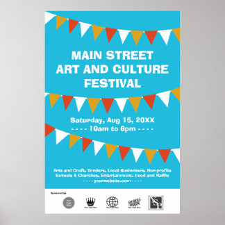 Blauwe vlag van het communautaire straatfestival poster