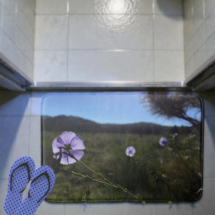 Blauwe Vlas Bloemen Foto Badmat