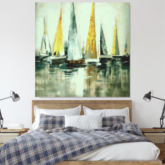 Blauwe vlasgeel en grijze nagels op stilstaand wat canvas afdruk (Insitu (Slaapkamer))