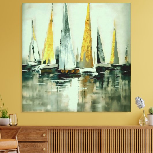 Blauwe vlasgeel en grijze nagels op stilstaand wat canvas afdruk (Insitu (Woonkamer))