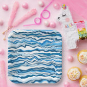 Blauwe vlekvormig marmer-kleuringsstreep papieren bordje (Feest)