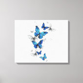 Blauwe Vliegende Vlinders Morpho Canvas Afdruk (Voorkant)