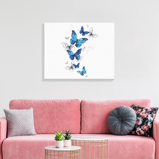 Blauwe Vliegende Vlinders Morpho Canvas Afdruk (Insitu (Woonkamer))